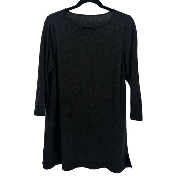 Eileen Fisher Merino wool tunic top size large charcoal gray long sleeve - Picture 1 of 7